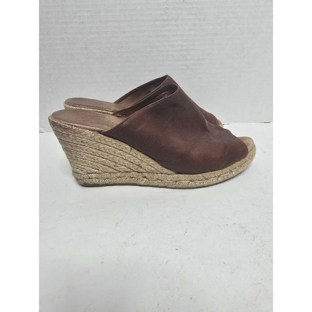 Anthropologie Gaimo Brown Leather Espadrille Wedge Sandals